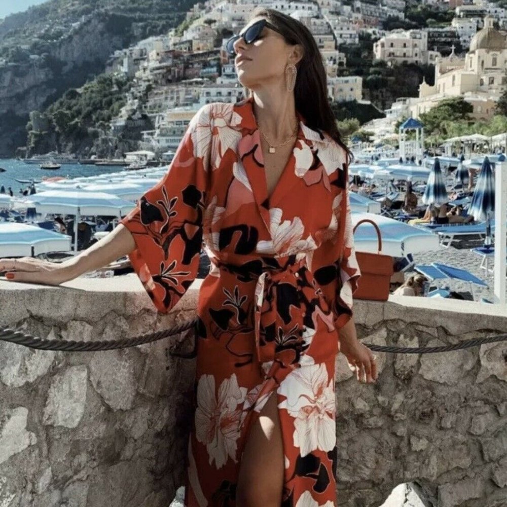 ZARA NWT $89.90 WOMAN RED FLORAL PRINT DRESS | 8753/342 XS